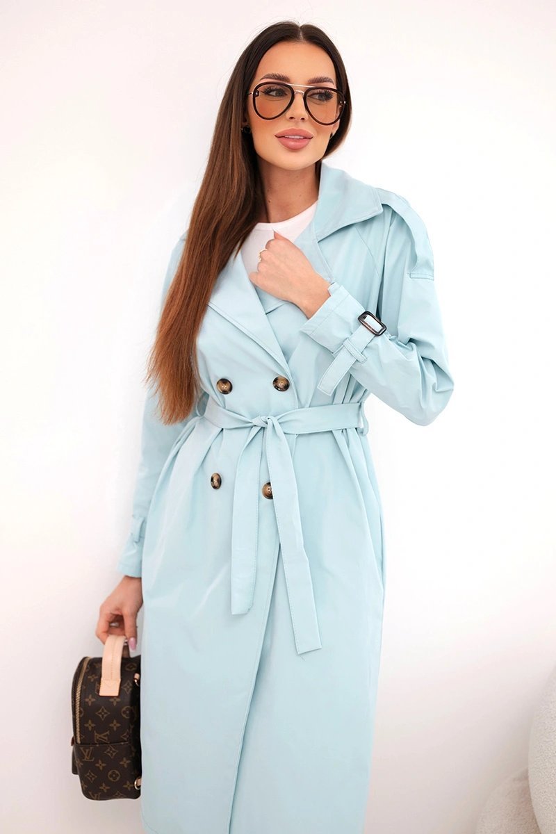 KESI WŁOSKI Moteriškas paltas su diržu, mėtinės spalvos