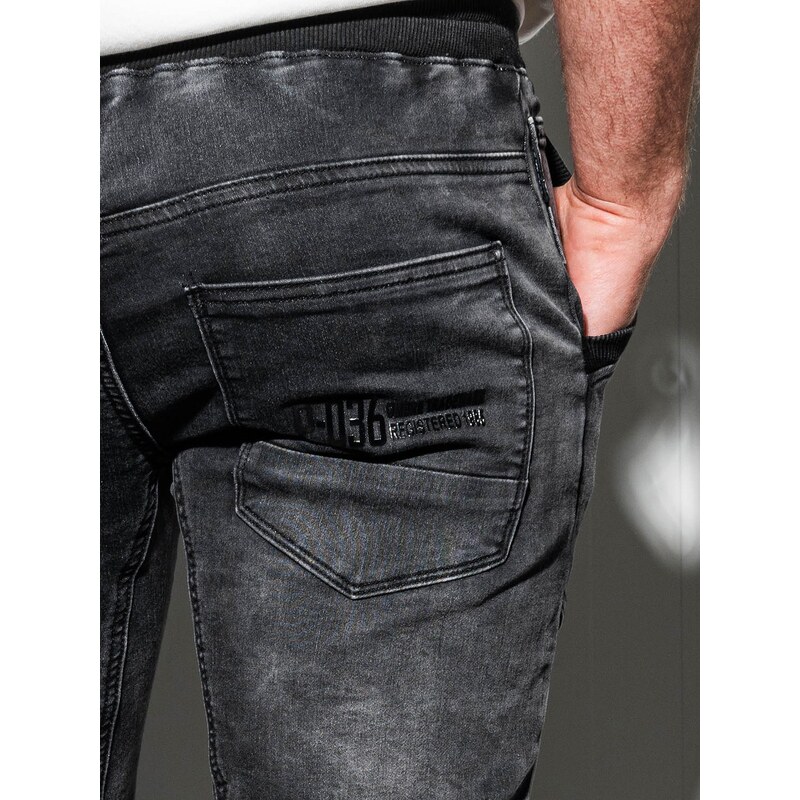 Ombre Clothing Vyriškos marmurinės JOGGERY kelnės su dygsniais - juodos V4 OM-PADJ-0108