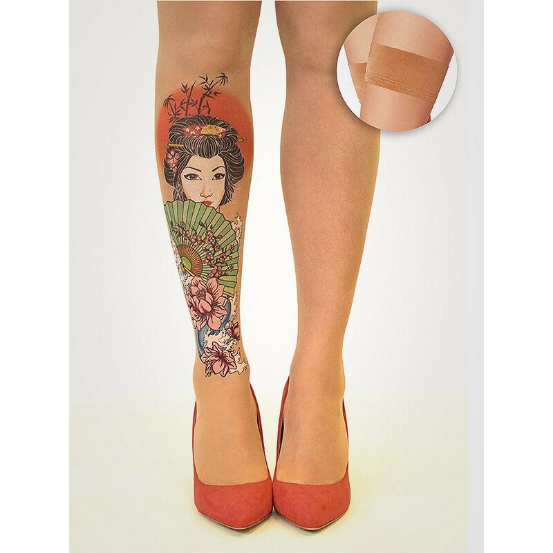 Stop & Stare prilipinamos kojinės su tatuiruote "Geisha 20 Den Sun"
