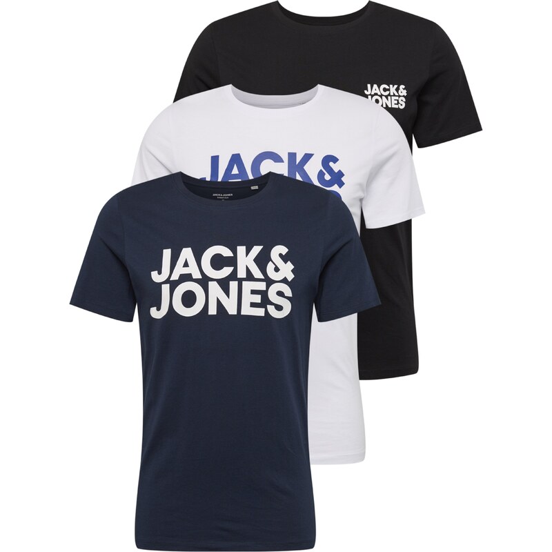 JACK & JONES Marškinėliai tamsiai mėlyna jūros spalva / gencijono spalva / juoda / balta