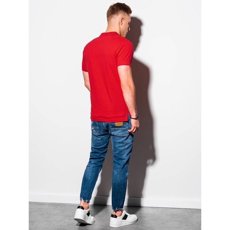 Ombre Clothing Vyriški pique trikotažo polo marškinėliai - raudoni V22 S1374