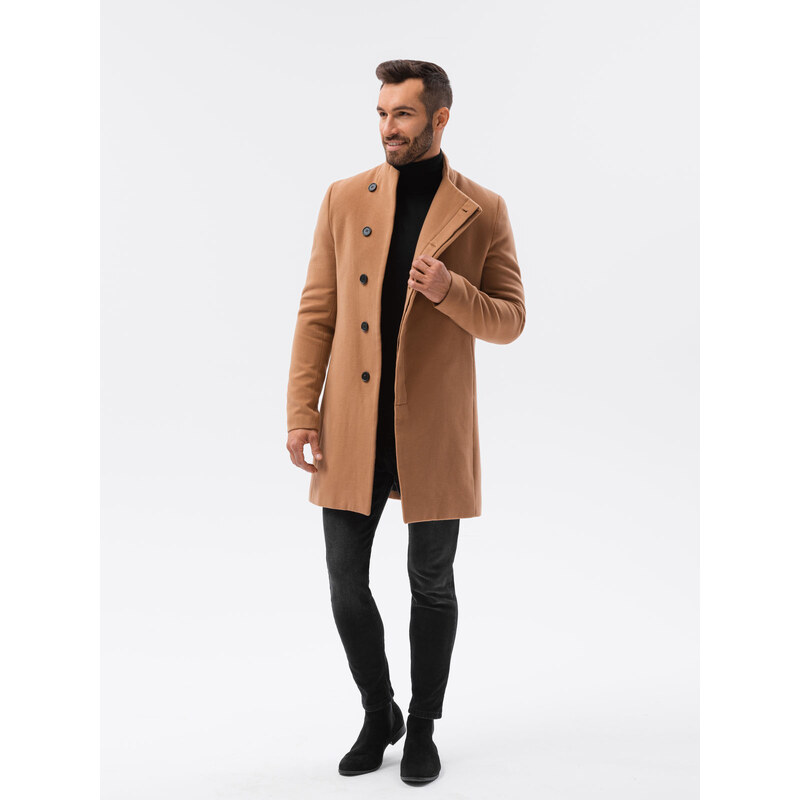 Ombre Clothing Vyriškas paltas su asimetrišku užsegimu - kupranugaris V4 OM-COWC-0102