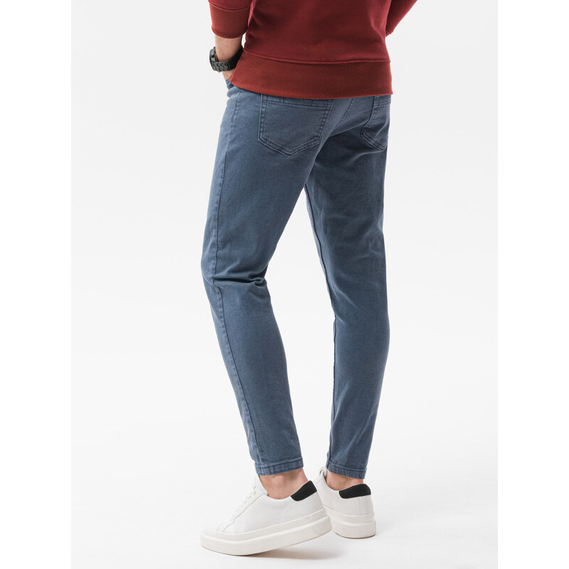 Ombre Clothing Vyriškos džinsinės kelnės be trynimo SLIM FIT - tamsiai mėlynos V4 OM-PADP-0148
