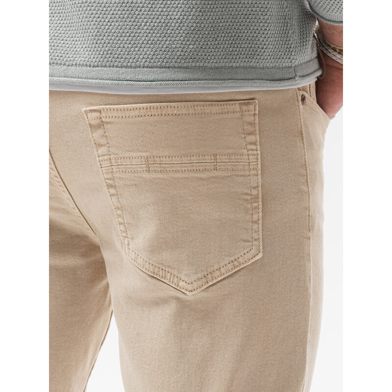 Ombre Clothing Vyriškos džinsinės kelnės be trynimo SLIM FIT - smėlio spalvos V8 OM-PADP-0148