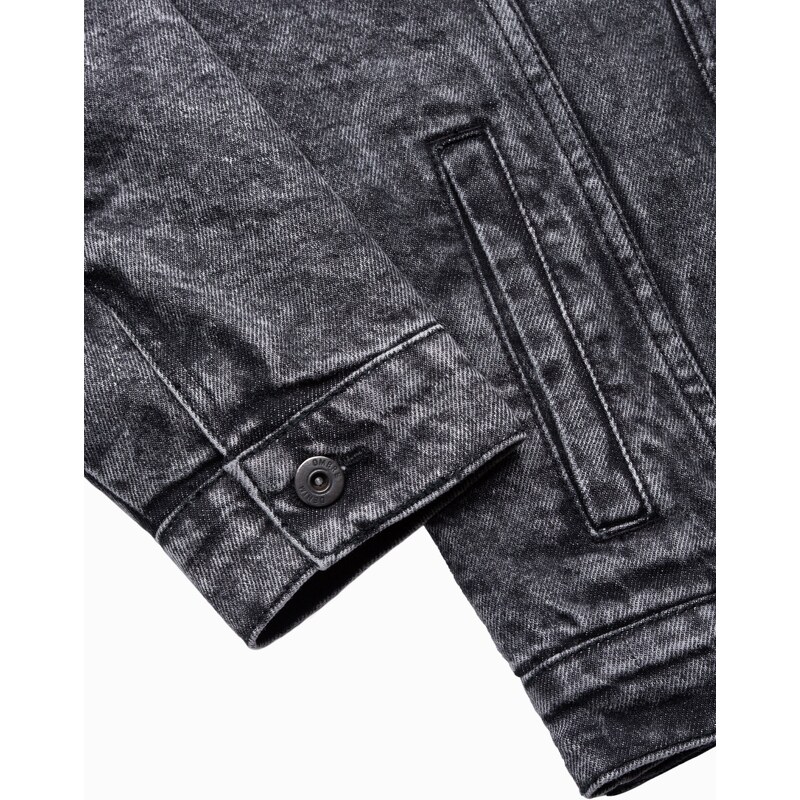 Ombre Clothing Vyriška džinsinė striukė su šerpa - juoda V3 OM-JADJ-0125