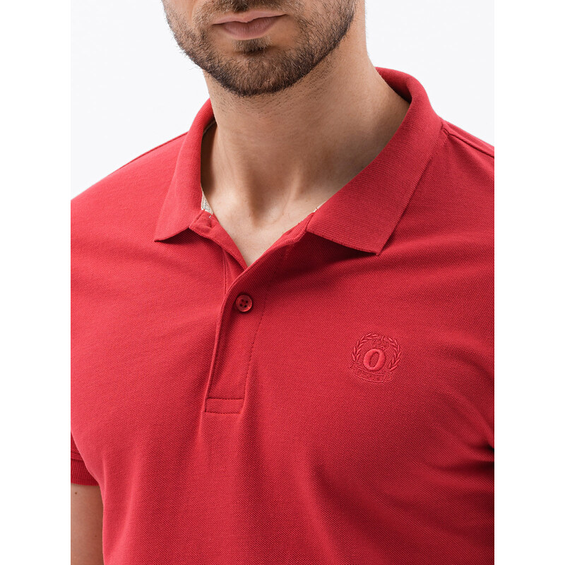Ombre Clothing Vyriški pique trikotažo polo marškinėliai - raudoni V22 S1374