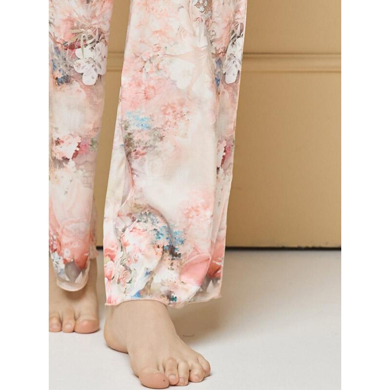 Lega atlasinė pižama su ilgomis kelnėmis "Madona Light Pink Flower Print"