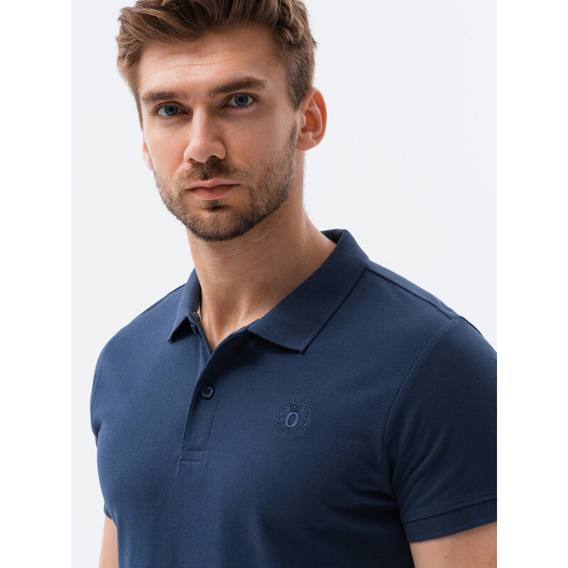 Ombre Clothing Vyriški pique trikotažo polo marškinėliai - tamsiai mėlyni V2 S1374