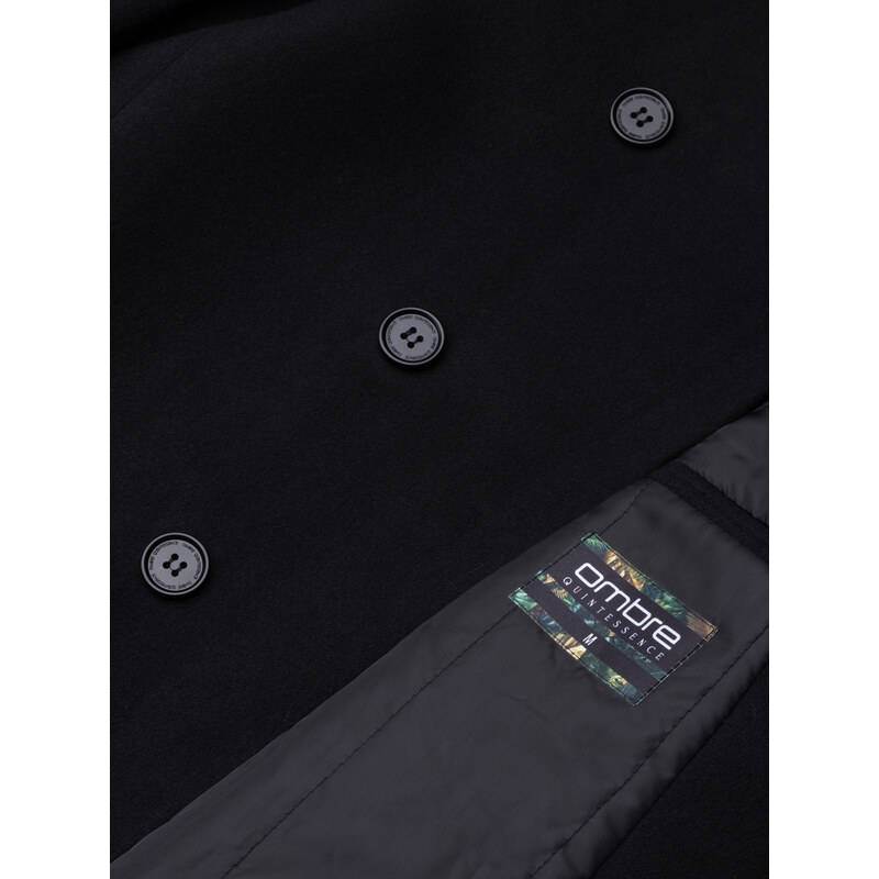 Ombre Clothing Vyriškas paltas su asimetrišku užsegimu - juodas V2 OM-COWC-0102