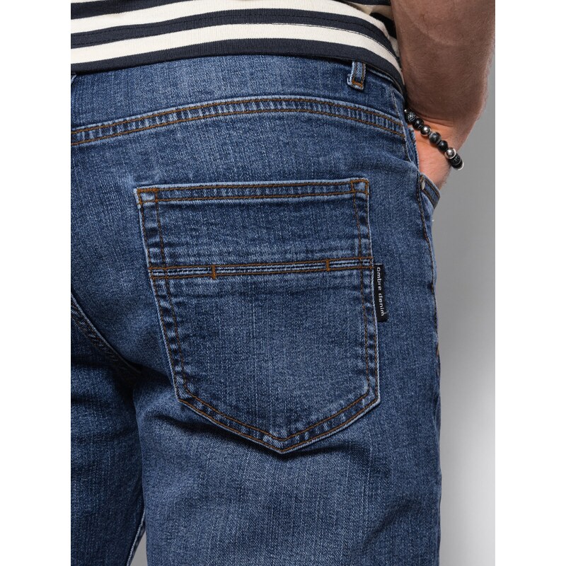 Ombre Clothing Vyriškos džinsinės kelnės REGULAR FIT su trynimusi - tamsiai mėlynos spalvos V4 OM-PADP-0102