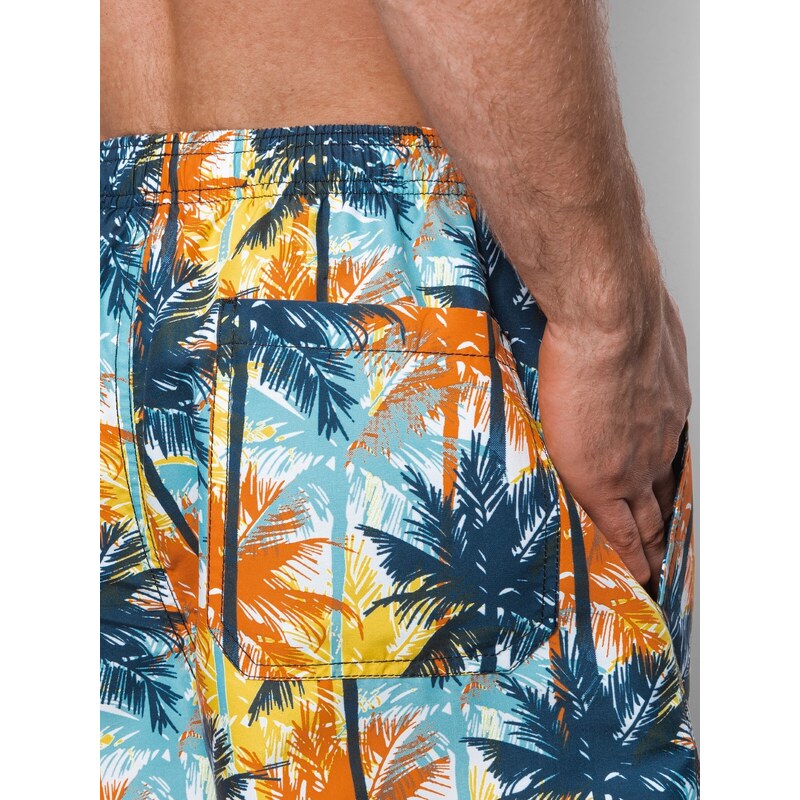 Ombre Clothing Vyriškos palmių plaukimo kelnės - mėlynos ir oranžinės spalvos V24 OM-SRBS-0125