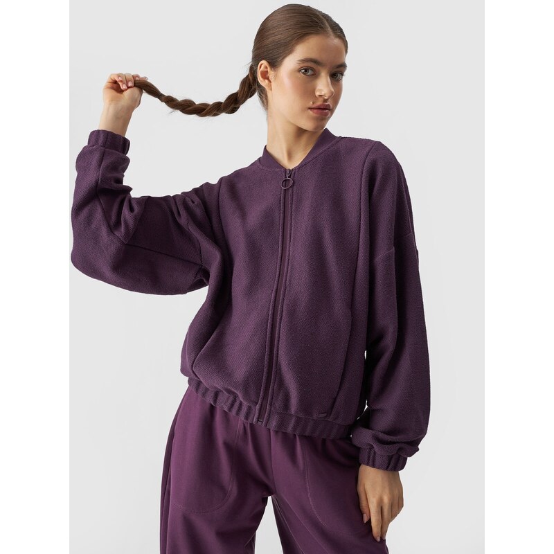 4F Moteriškas sportinis atsegamas džemperis be gobtuvo - violetinis