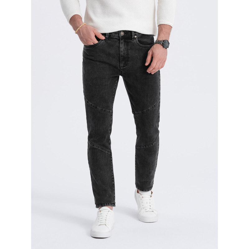 Ombre Clothing Vyriškos džinsinės kelnės su dygsniais ties keliais - juodos V2 OM-PADP-0109