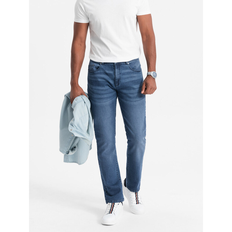 Ombre Clothing Vyriškos džinsinės kelnės STRAIGHT LEG - mėlynos V3 OM-PADP-0133