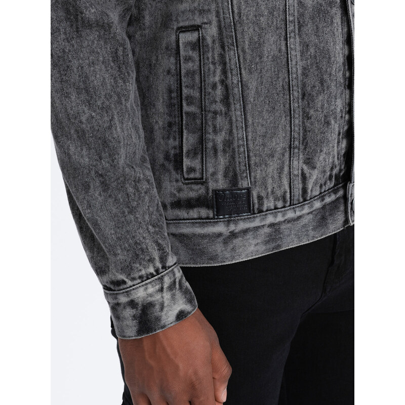Ombre Clothing Vyriška džinsinė katanos striukė - tamsiai pilka V5 OM-JADJ-0123