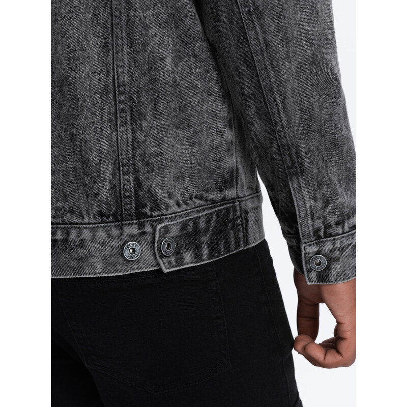 Ombre Clothing Vyriška džinsinė katanos striukė - tamsiai pilka V5 OM-JADJ-0123
