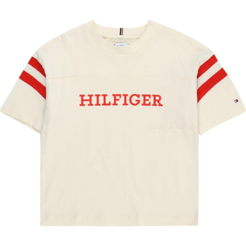 TOMMY HILFIGER Marškinėliai 'Monotype Varsity' smėlio spalva / raudona