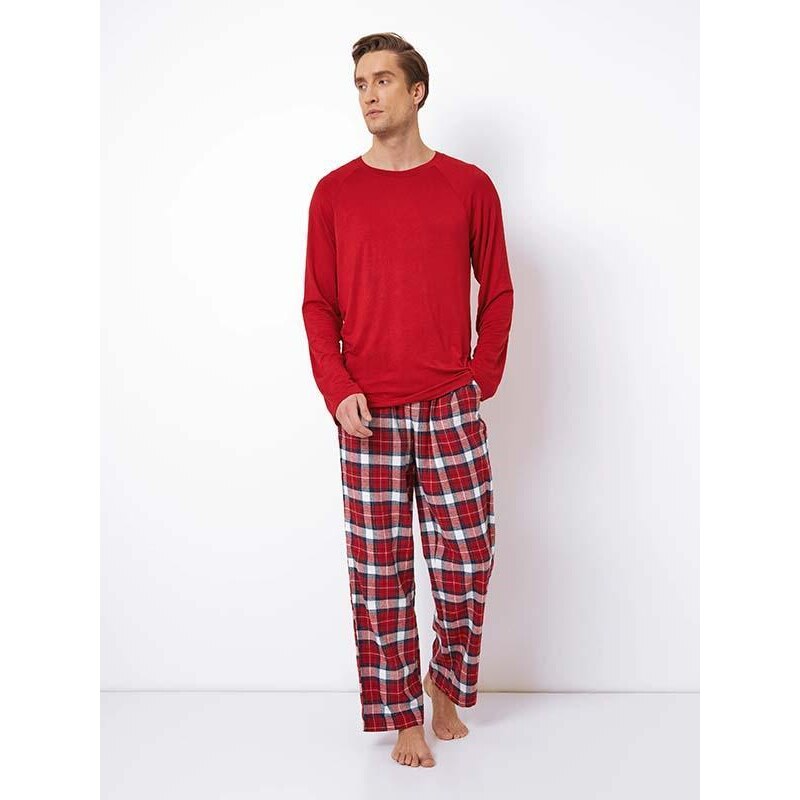 Aruelle natūralaus pluošto vyriška pižama "Max Long Red - White"