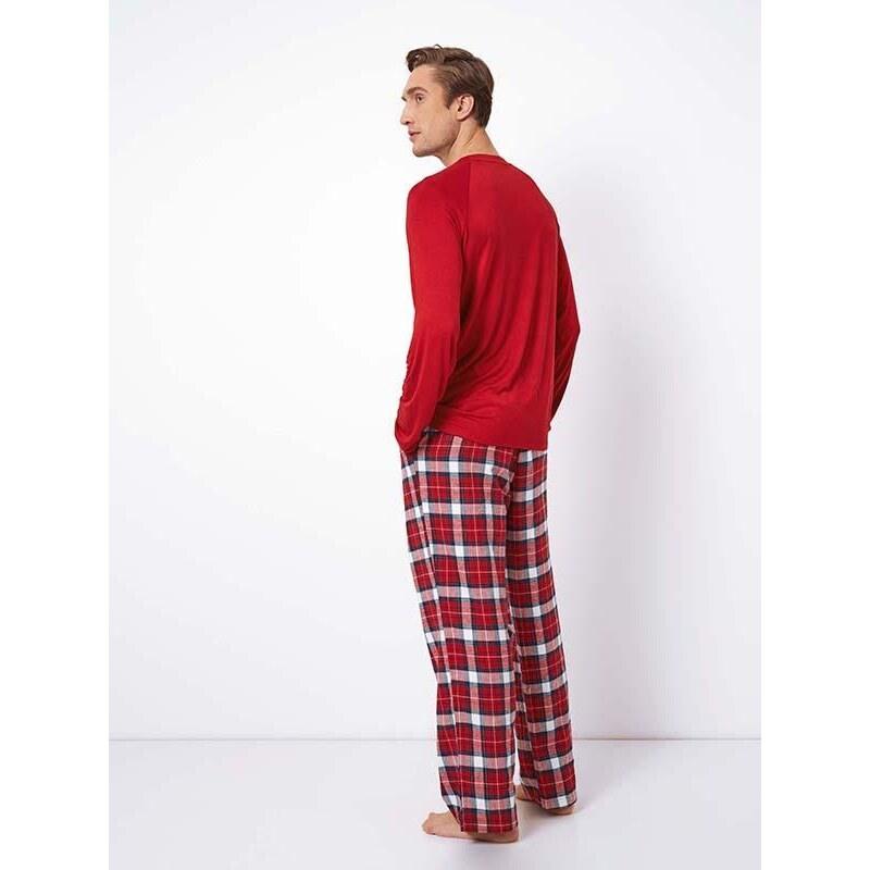 Aruelle natūralaus pluošto vyriška pižama "Max Long Red - White"