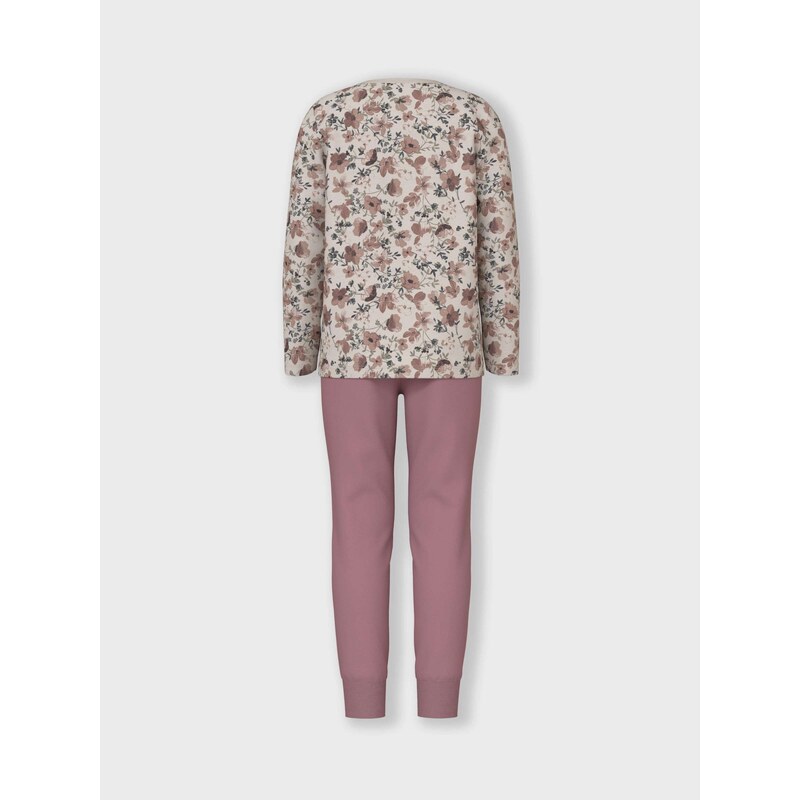 NAME IT Miego kostiumas 'Nostalgia Flower' smėlio spalva / ruda / rusvai žalia / ryškiai rožinė spalva