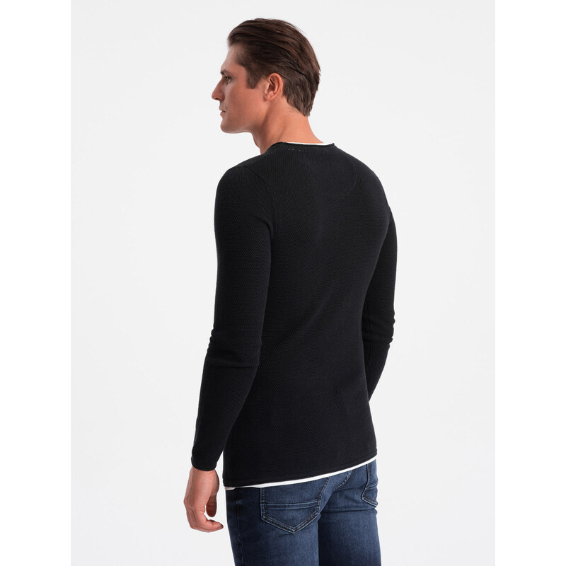 Ombre Clothing Vyriškas medvilninis džemperis su apvalia iškirpte - juodas V1 OM-SWSW-0103
