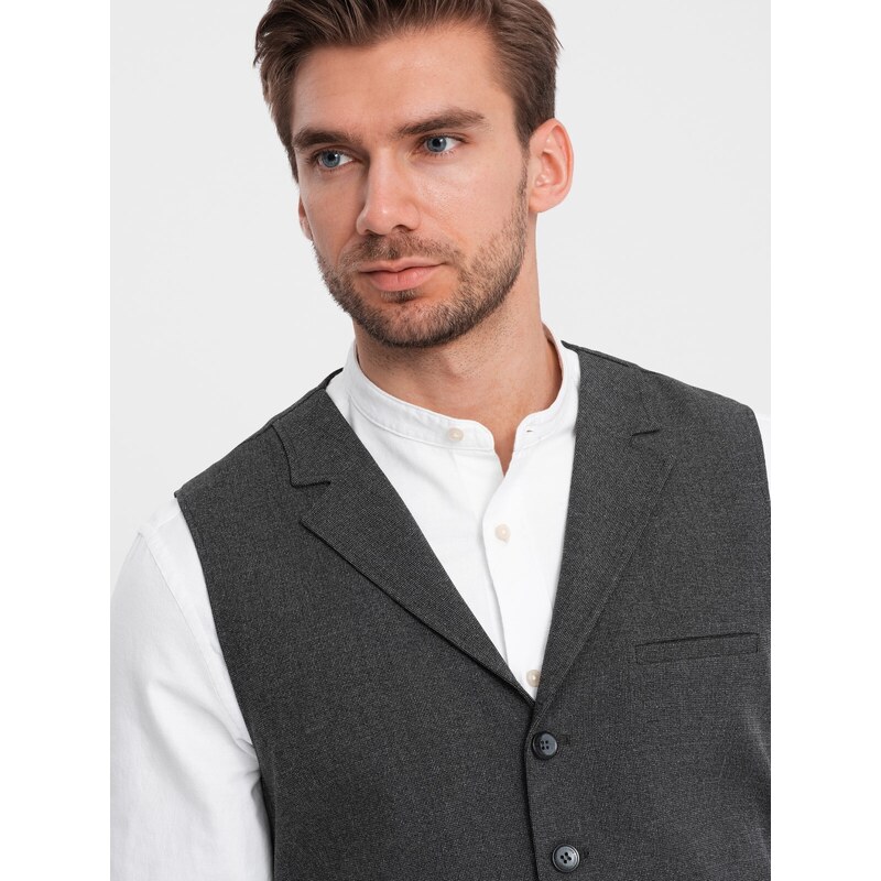 Ombre Clothing Vyriška kostiumo liemenė su apykakle - grafito spalvos V2 OM-BLZV-0109