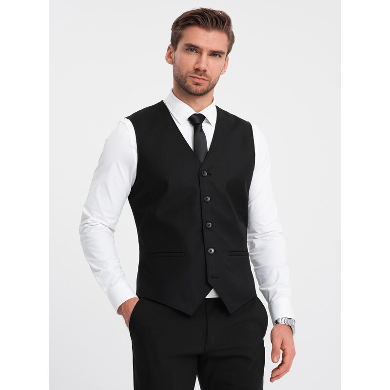 Ombre Clothing Vyriška kostiumo liemenė be atlapų - juoda V4 OM-BLZV-0112