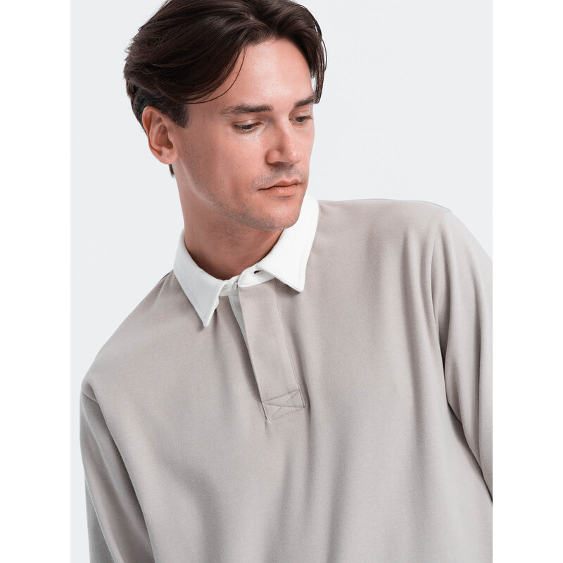 Ombre Clothing Vyriški balti polo marškinėliai su apykakle - ash V7 OM-SSNZ-0132