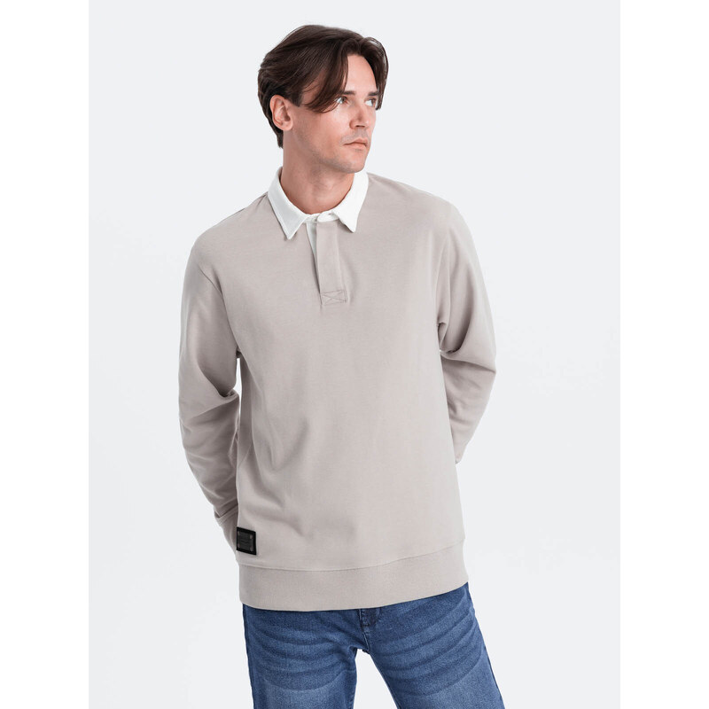 Ombre Clothing Vyriški balti polo marškinėliai su apykakle - ash V7 OM-SSNZ-0132