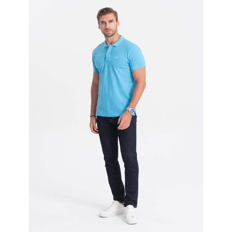 Ombre Clothing Pique trikotažiniai polo marškinėliai - mėlyni V3 S1746