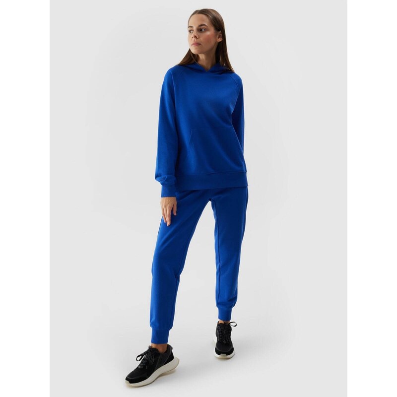 4F Moteriškas sportinis neatsegamas džemperis su gobtuvu - kobalto spalvos