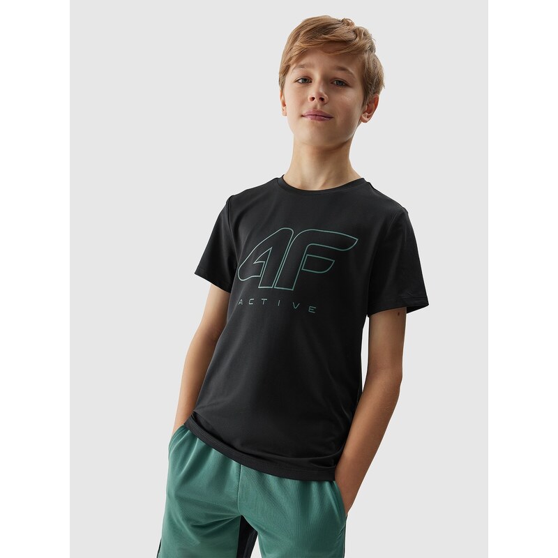 4F Sportiniai greitai džiūstantys marškinėliai berniukams - juodi