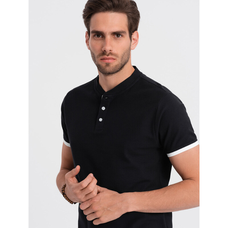 Ombre Clothing Vyriški polo marškinėliai be apykaklės - juodi V8 OM-TSCT-0156