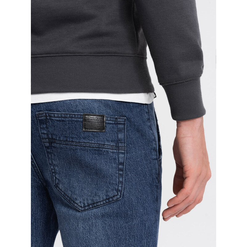 Ombre Clothing Vyriškos JOGGERS džinsinės kelnės su trynimu - mėlynos V3 OM-PADJ-0150