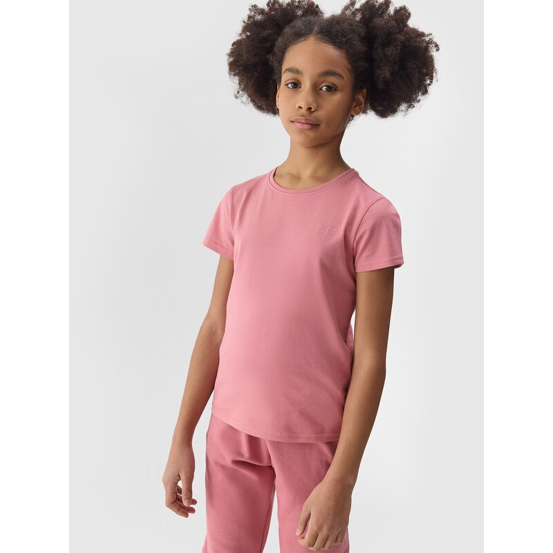 4F T-shirt lygūs marškinėliai mergaitėms - rožiniai