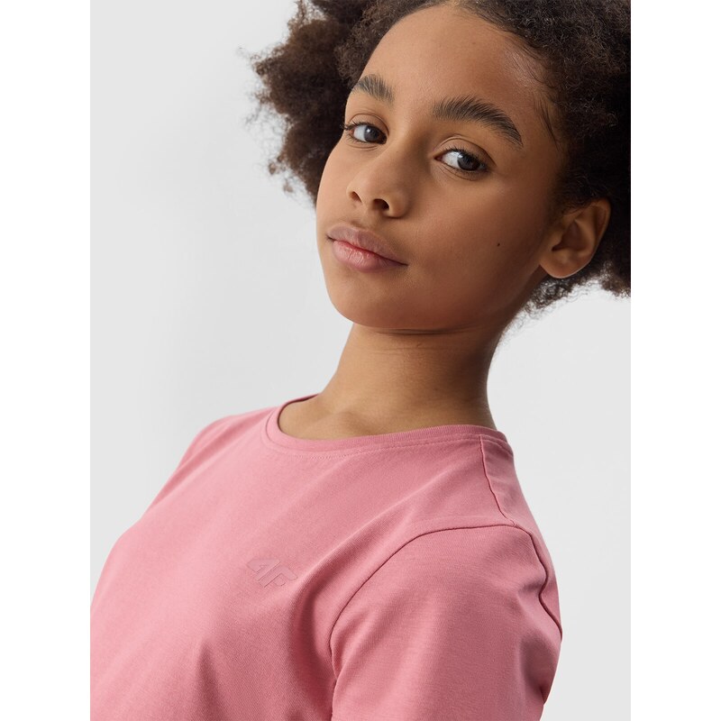 4F T-shirt lygūs marškinėliai mergaitėms - rožiniai
