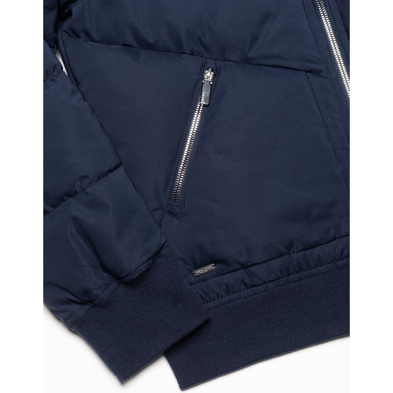 Ombre Clothing Vyriška dygsniuota striukė su metaliniais užtrauktukais - tamsiai mėlyna V2 OM-JALP-0143