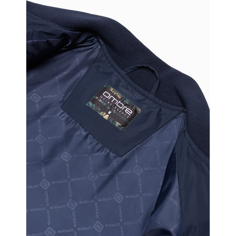 Ombre Clothing Vyriška dygsniuota striukė su metaliniais užtrauktukais - tamsiai mėlyna V2 OM-JALP-0143