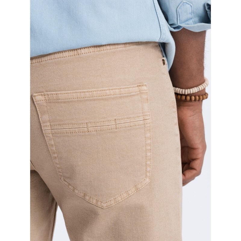 Ombre Clothing Vyriškos džinsinės kelnės be trynimo SLIM FIT - smėlio spalvos V8 OM-PADP-0148