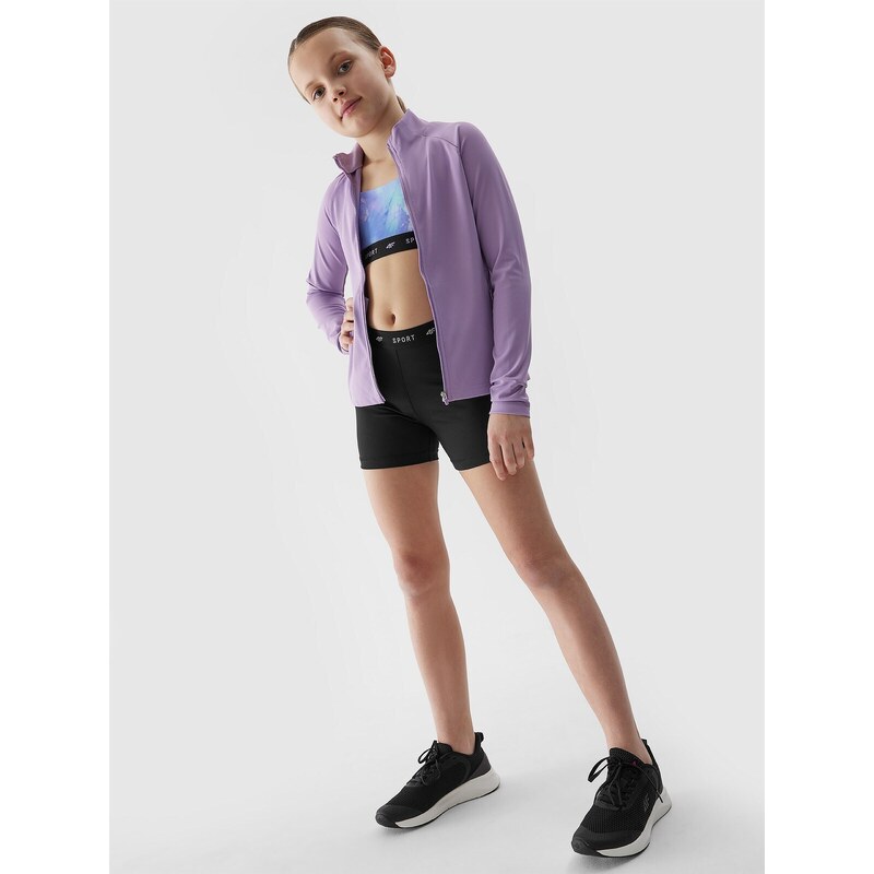 4F Sportinis atsegamas džemperis be gobtuvo mergaitėms - violetinis