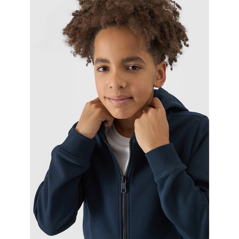 4F Sportinis atsegamas džemperis su gobtuvu berniukams - tamsiai mėlynas