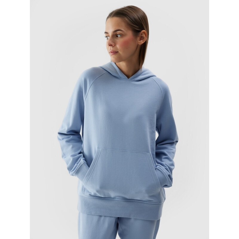 4F Moteriškas sportinis neatsegamas džemperis su gobtuvu - mėlynas