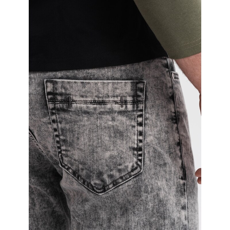 Ombre Clothing Vyriškos margintos džinsinės kelnės su neapdorotais kraštais SLIM FIT - pilkos V1 OM-PADP-0146