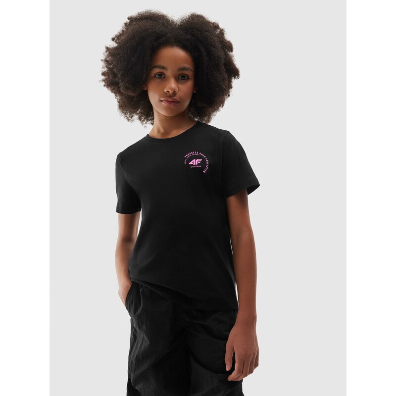 4F T-shirt lygūs marškinėliai mergaitėms - juodi