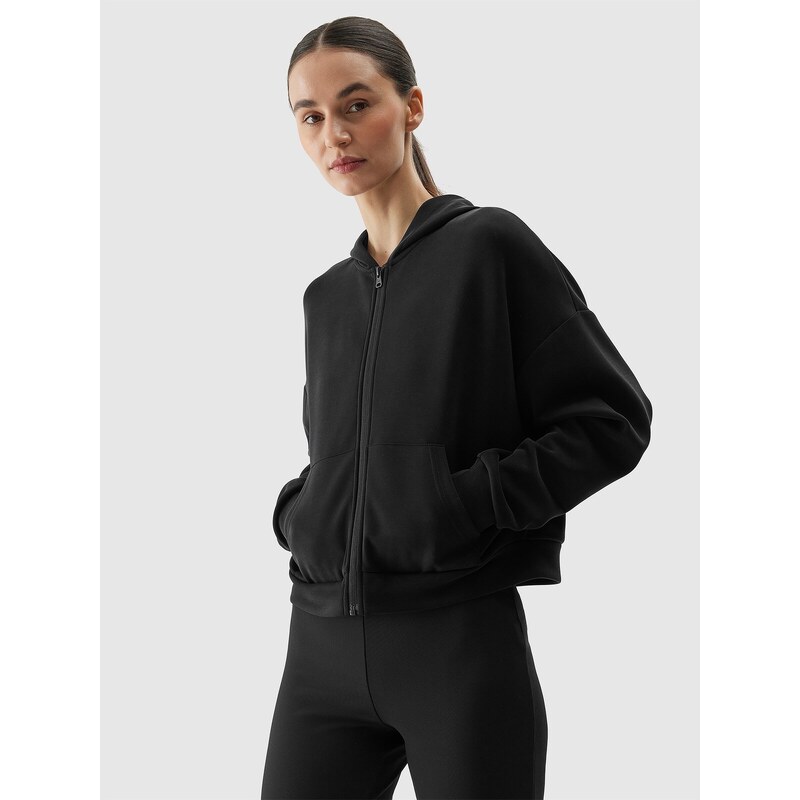 4F Moteriškas sportinis atsegamas džemperis su modalio priemaiša - juodas