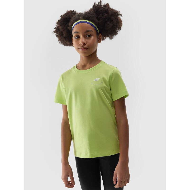4F T-shirt lygūs marškinėliai mergaitėms - laimo spalvos