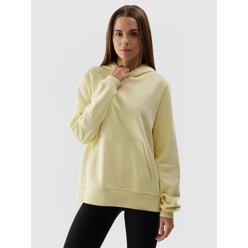 4F Moteriškas sportinis neatsegamas džemperis su gobtuvu - geltonas