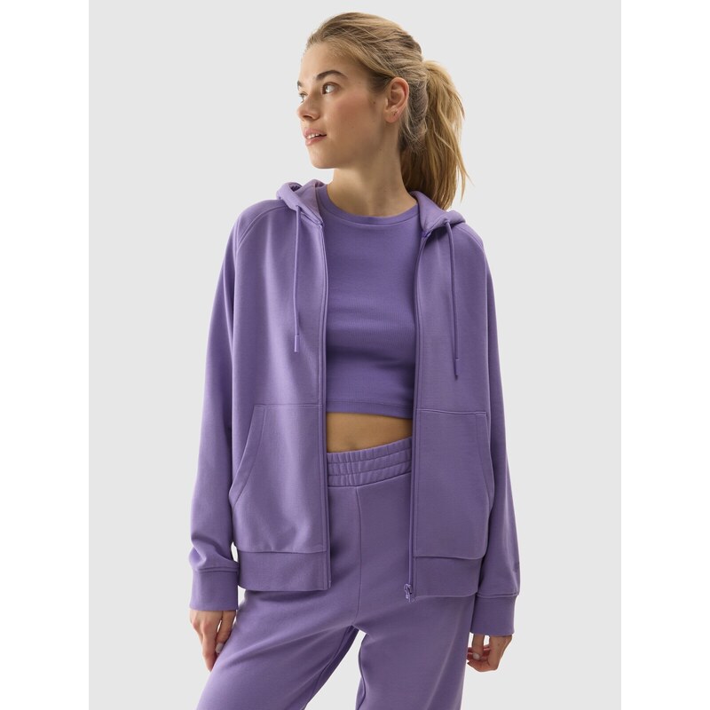 4F Moteriškas sportinis atsegamas džemperis su gobtuvu - violetinis