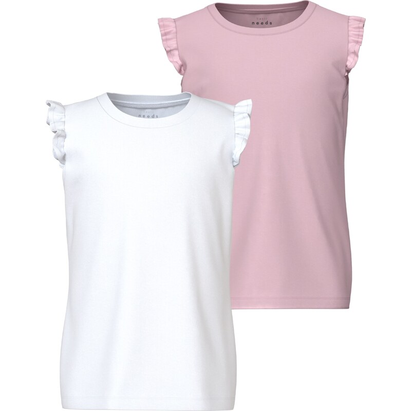 NAME IT Marškinėliai 'VANINA' ryškiai rožinė spalva / balta