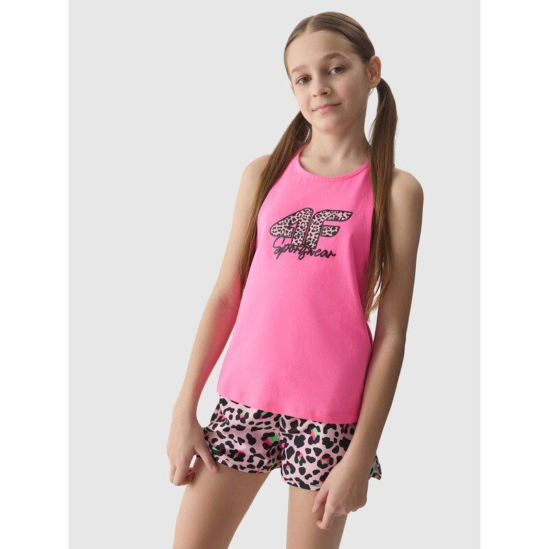 4F Top marškinėliai su grafika mergaitėms - rožiniai